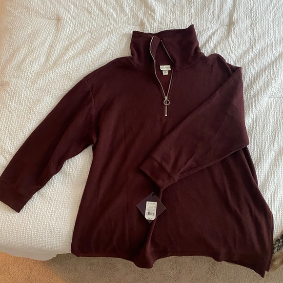NWT Women’s Plus Size Oversized Maroon Ribbed Quarter Zip 3X - Picture 9 of 12